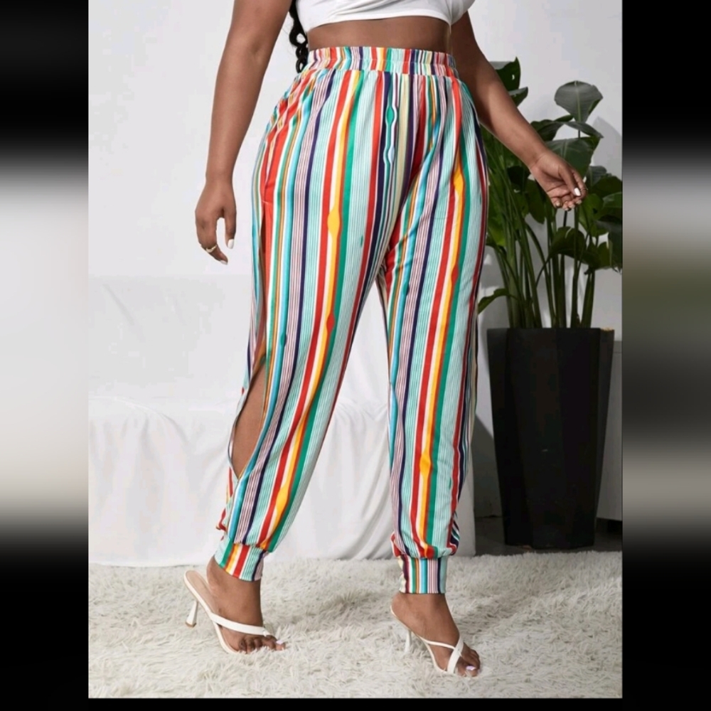 Striped print cut out pants